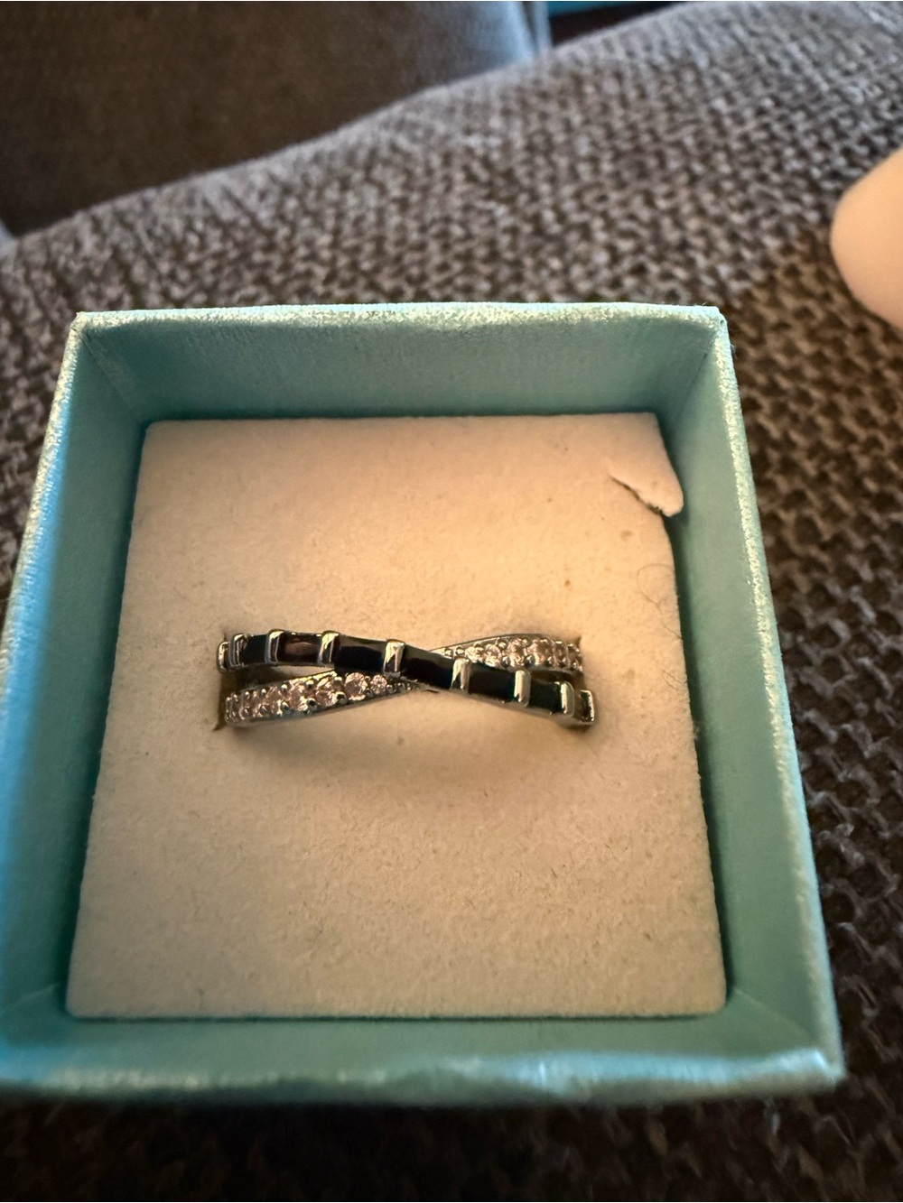 Black onyx and rose quartz on hematite ring